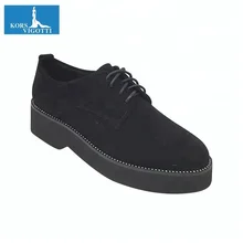 Black Thick-soled women flat dress shoes with leather upper material
