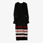 Ladies' Causal Knitted Rib Color Stripe Long Dress