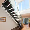 Indoor wood stairs steps glass wall wooden staircase