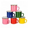Custom printed cute coffee mugs colourful enamel mug with golden rim