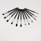 High Quality 12 PCS Private Label Goat Hair Face Foundation Eyeshadow Eyebrow Cosmetic Makeup Brush Set With Leather Bag