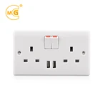 Wall mounted double USB electrical switch socket outlet