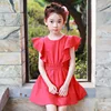 2017 new children summer dresses red cotton lotus leaves princess casual dress kids party dresses for girls