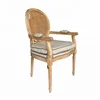 French louis natural linen dining cane round back armchair