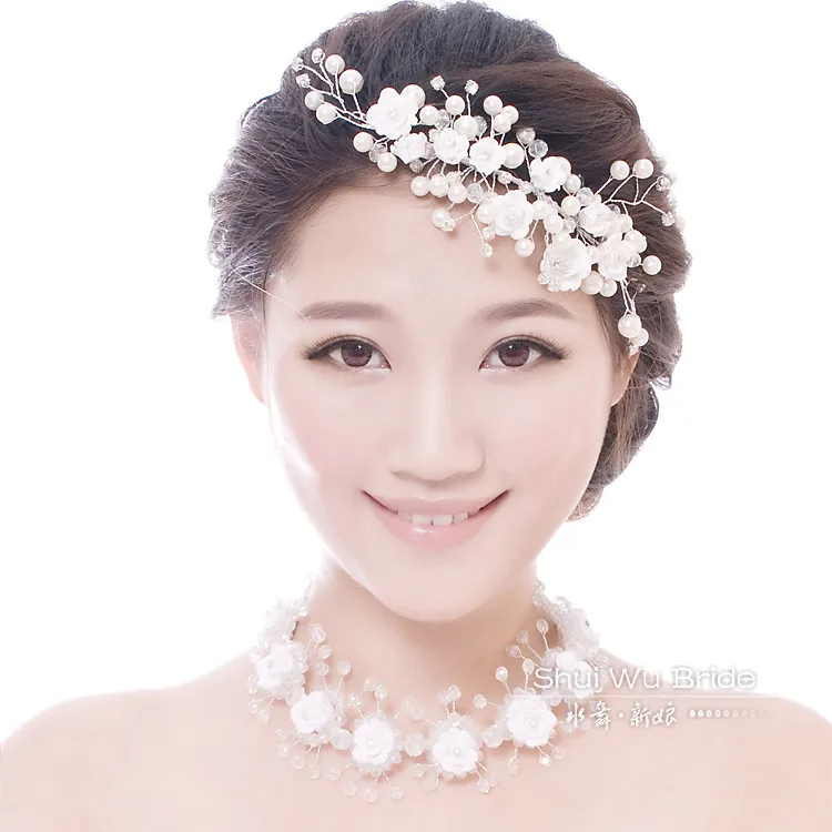 Handmade polymer clay hair accessory married the bride flower hair accessory wedding dress hair accessory necklace set