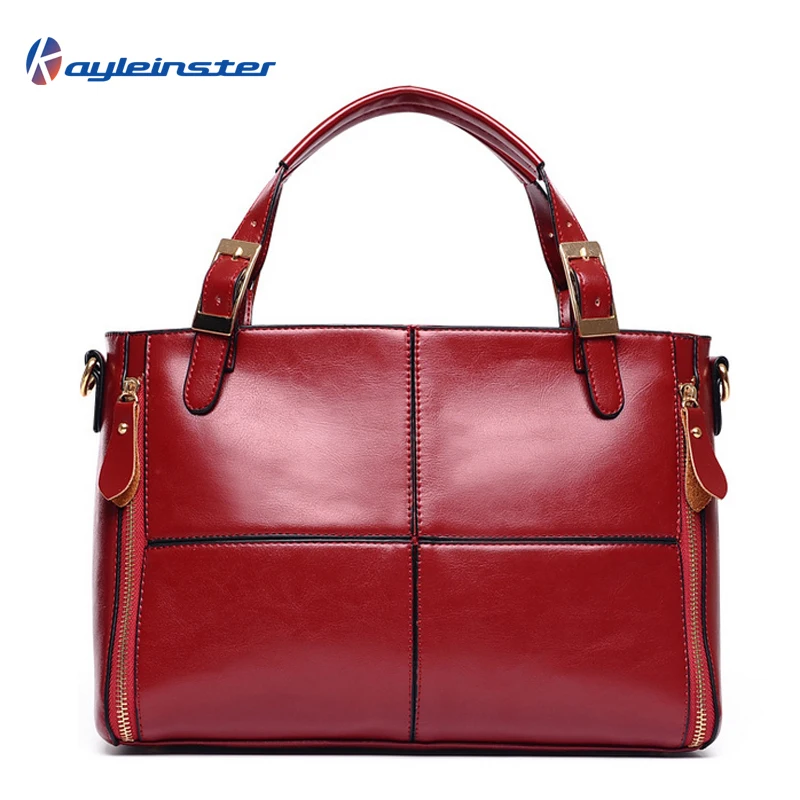 New 2015 Genuine Leather Women Handbag Famous Brand Fashion Patchwork Oil Wax Leather Women Shoulder Bag Wine Red Women Bag Tote