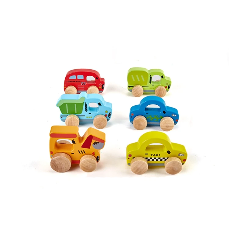 Kids Playing Custom Mini Taxis Racing Car Wooden Toy