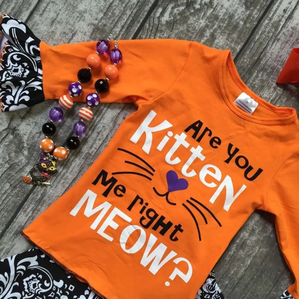 baby girls Halloween clothing girls are you kitten me right meow outfits girls Halloween outfits Damask capri with accessories