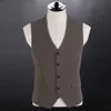 Men's wedding waistcoat 70% wool No Lapel Khaki four buttons Vest