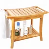 100% Bamboo Nice Curving Durable and Stable Indoor Outdoor Bench Spa Seat Shower Bench With 2-Tire Storage Racks Shelf