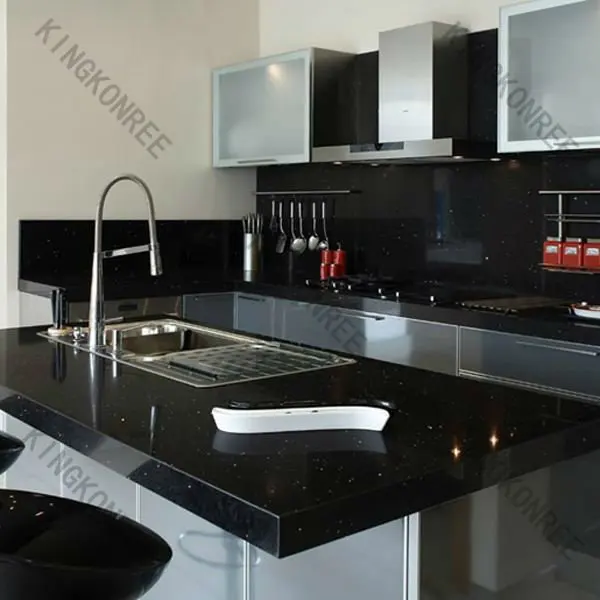 Classical Sparkle Black Quartz Stone Countertops Kitchen Solid