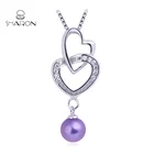Designs Lady S925 Sterling Sliver Double Heart Necklace Pendant Pearl Jewellery
