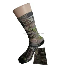 Haining GS custom US Dollars designs black toe and heel heat transfer printing polyester men sublimatiom socks