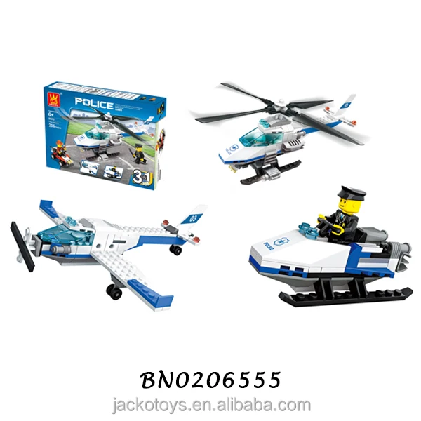 police helicopter enlighten brick toys for kids with policeman