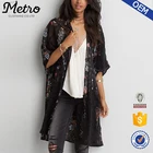 Fashionable Midi Open Front Lace Design Floral Kimono for Women
