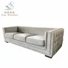 Elegant Classic Design Button Tufted Silver Grey Velvet Fabric Dining Sofa