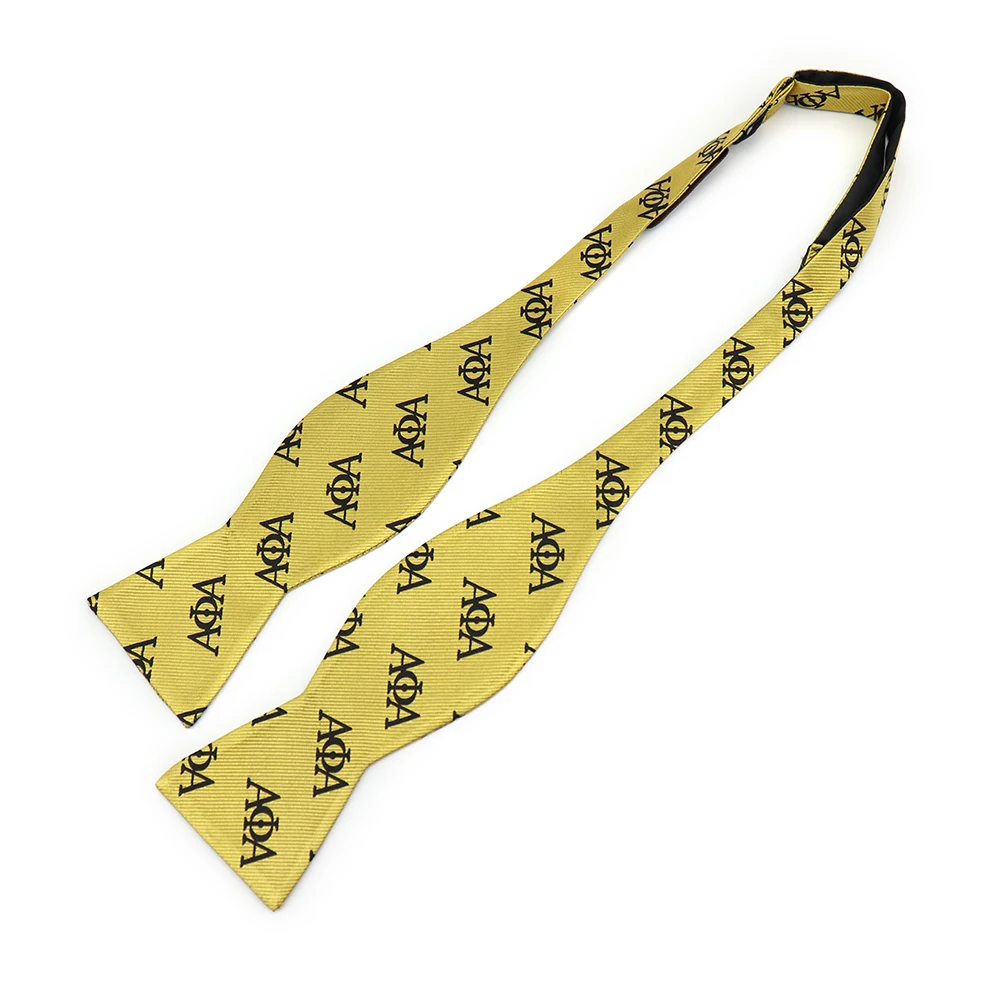 黄色alpha 图案黑色字母蝴蝶结领带男士丝绸编织时尚自我领带领结