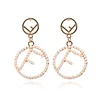 Most Popular Hyperallergenic Gold Plated F Stick Geometric Round Pearl Earring Shining Freshwater Pearl Letter F Earring