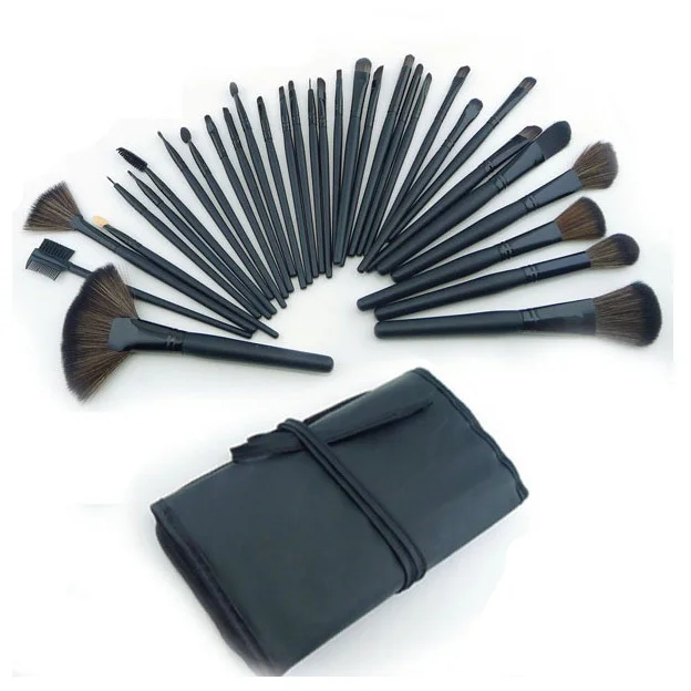 Professional 32 PCS Cosmetic Facial Make up pincel bag of Brush Kit Wool Makeup Brushes Tools Set with Black Leather Case