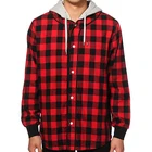 Winter 2015 Tantan Red Black Plaid Mens Hooded Flannel Shirt