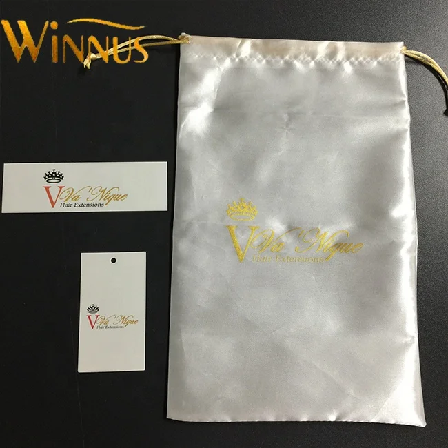 Custom Drawstring Bundle Hair Packaging Silk Satin Bundle Bag With