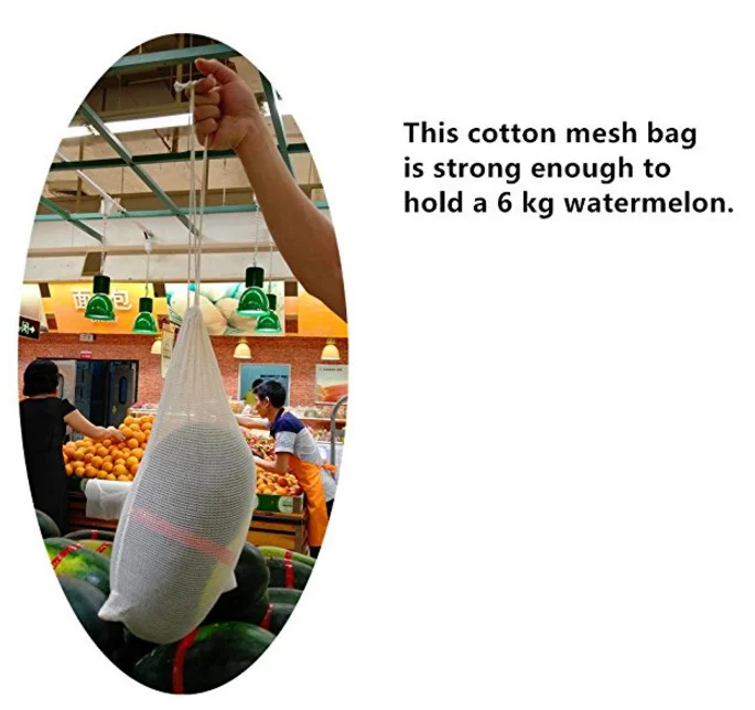 reusable mesh produce bag organic cotton washable with