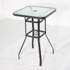Square Table 27inch Outdoor Square Balcony Glass Table With Umbrella Hole