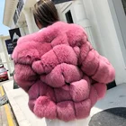 Pink Rose Red Lady Girl Women Real Fox Fur Coat Jacket