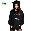 Fashion girls cute black cosplay sexy cat hoody screen printing pullover hoodies with cat ears