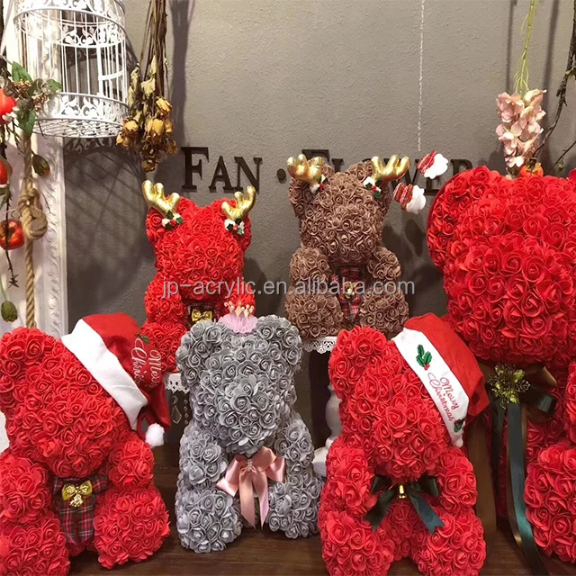wholesale teddy bear lovely gift bear red foam flower rose bear