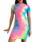 Custom women short sleeve colorful tie dye bodycon mini dress