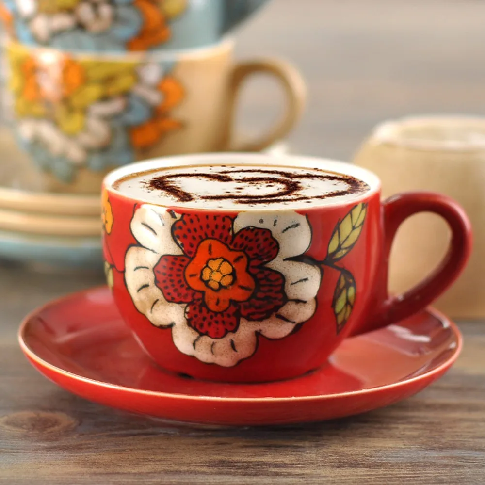 250ml reactive glaze ceramic coffee cups with saucer coffee mugs