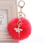 Wholesale Price Hot Fashion Multi Colors Fluffy Plush Fox Fur Pompom Keychain with Dancing Girl