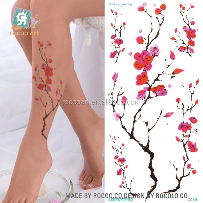 QC-658/Bunga Persik Pohon Tato Baru Stiker Tato Sementara Untuk Wanita Kaki
