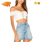 Alibaba China Apparel hollow out sexy stripe crop top white