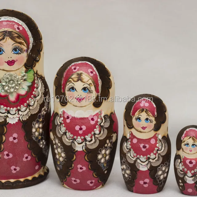 matryoshka russian wooden nesting doll 5 pcs 6-7" red