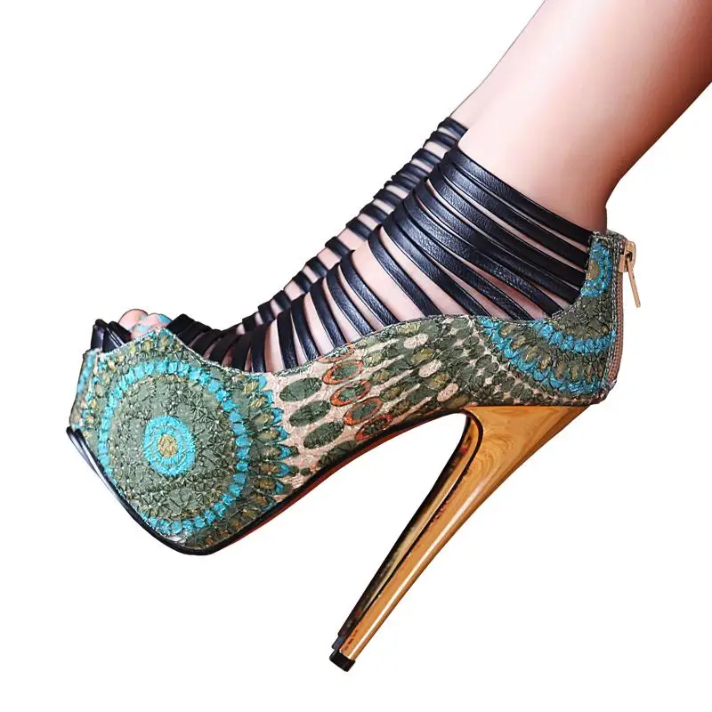 2015 Summer Women Ultra High Heels European Sexy Lace Ladies Shoes Nightclub Peep Toe Cut-out Women Fashion Platforms Shoes 138