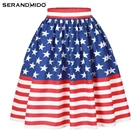Wholesale American Flag Fashion Girl's Pleated Women Print Style Midi Skirt