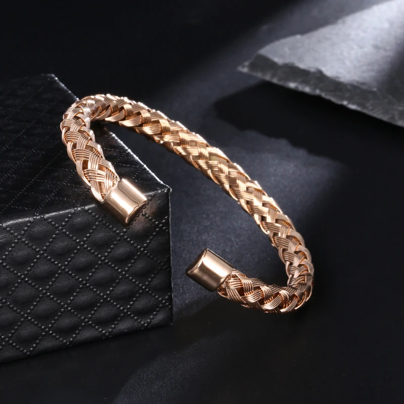 Braided Bracelet Dubai Jewelry 24k Gold Cuff Bangle Custom Woven