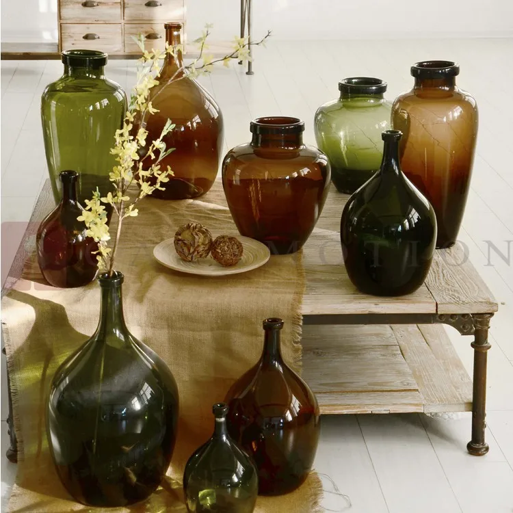 Casamotion Large Brown Solid Color Narrow Neck Mouth Blown Thick Glass