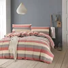 coordinated red and gray stripe yarn dyed 4pcs bedding set 100% washed cotton bed linen