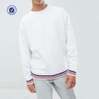 High Quality 100%Cotton Fabric Crewneck Man Sweatshirt Stripe Cuff And Hem Design Sunshine Boys White Sweatshirt