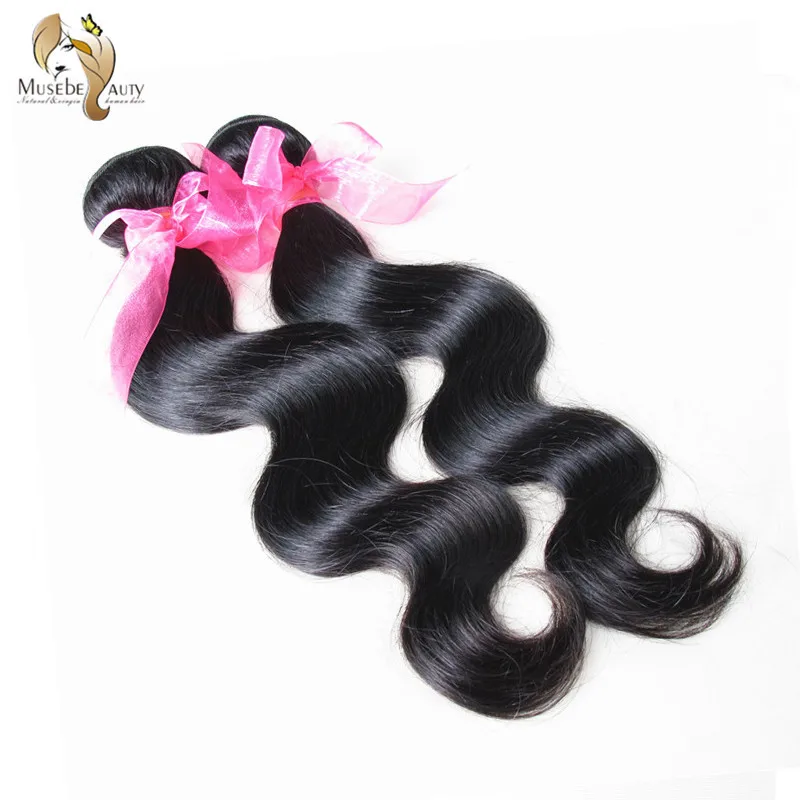 Muse Hair:Unprocessed 100% Brazilian Virgin Human Hair Extensions Cheap One 60gram Body Wave Hair Weaves Shining Color #1b Hair