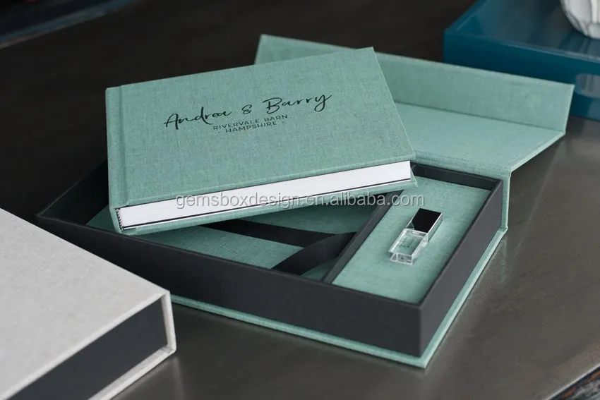 linen fabric cover wedding party usb key gift box