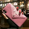Luxury PINK Glitter Embroidery Leather Case for iPhone 7 7Plus diamond bling phone wallet Case For iphone XS Max X 8 6 6s