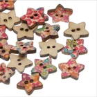 Messy flowers star printing dress decoration accessories double hole wooden buttons