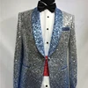 custom made suits Blue Beaded suit Tuxedo Jacket and black pant Mens Stage Wearmens Tuxedos Wedding Plus Size 4XL