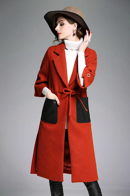 women woolen PU Pocket patchwork coat 12_