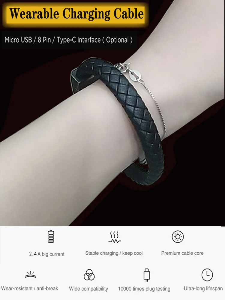 Wholesale Braided Leather Magnetic Bracelet Charger USB Type C Micro Data Android Cable Charging Cable For iphone For Android - ANKUX.COM