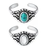 925 Sterling Silver Turquoise Ring Oval Sky Blue Stone Open Ring for Wedding Fine Jewelry